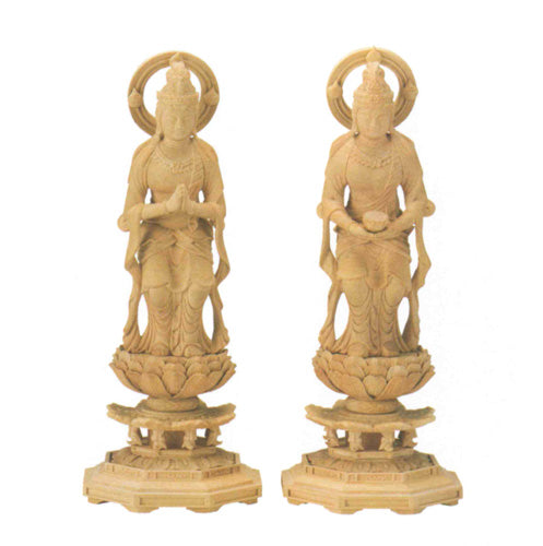 仏像 本柘植 八角台座 【観音・勢至】 4寸