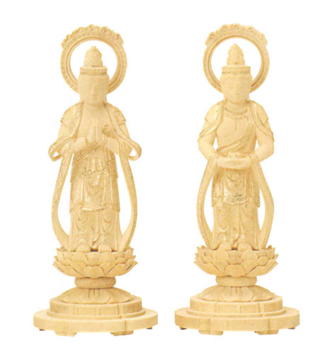 仏像 総柘植 丸台座 【観音・勢至】 輪光背 金泥書 3.5寸/4寸/4.5寸/5寸/6寸