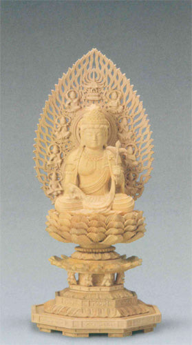 仏像 柘植 八角台座 【観音菩薩】 飛天光背 2寸/2.5寸