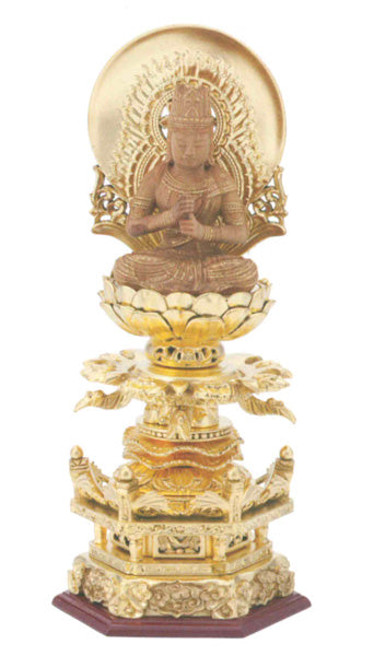 仏像 純金箔 六角ケマン台座 仏白檀 【大日如来】 円光背金泥書 2寸/2.5寸/3寸