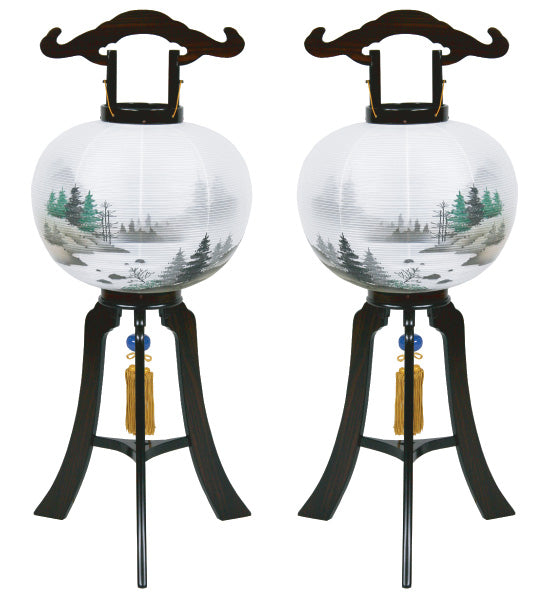 1万円 初盆 盆提灯 菊桔梗山水 住吉提灯 大内行灯 2対セット 価格89,640円 長提灯 1万円 初盆 盆提灯 菊桔梗山水 住吉提灯 大内行灯 2対セット 価格