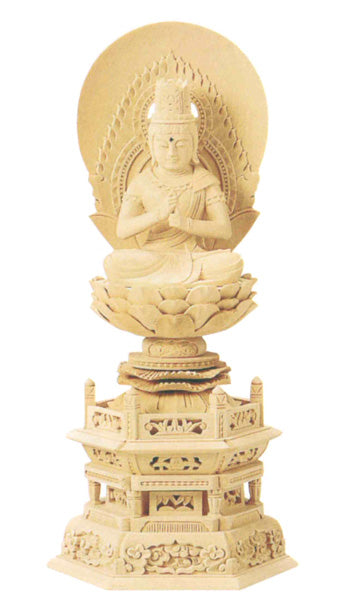 仏像 総白木 六角台座  【大日如来】（木地）　1.8寸/2寸/2.5寸/3寸/3.5寸