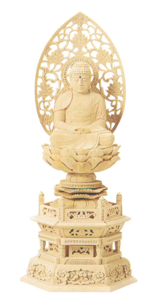 仏像 総白木 六角台座  【座弥陀】（木地）　1.8寸/2寸/2.5寸/3寸/3.5寸