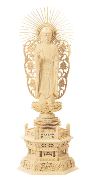 仏像 総白木 六角台座  【西立弥陀】（木地）　3寸/3.5寸/4寸/4.5寸/5寸/6寸