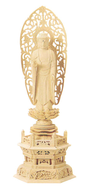 仏像 総白木 六角台座  【舟立弥陀】（木地）　3寸/3.5寸/4寸/4.5寸/5寸/6寸