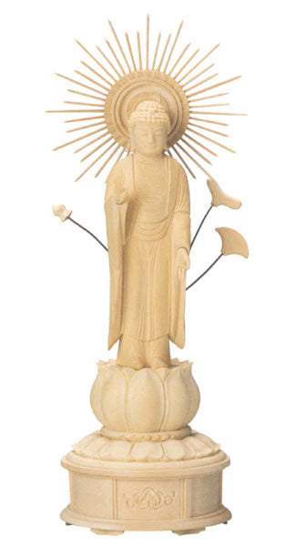 仏像 桧木 蓮華台座 【東立弥陀】 増台付　3寸/3.5寸/4寸/4.5寸