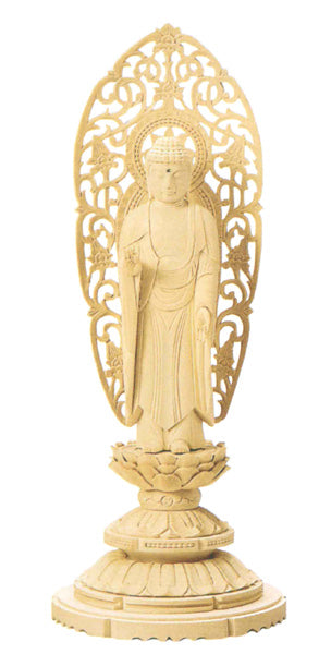 仏像 総白木 丸台座 【舟立弥陀】（木地）　2.8寸/3寸/3.5寸/4寸/4.5寸/5寸/6寸